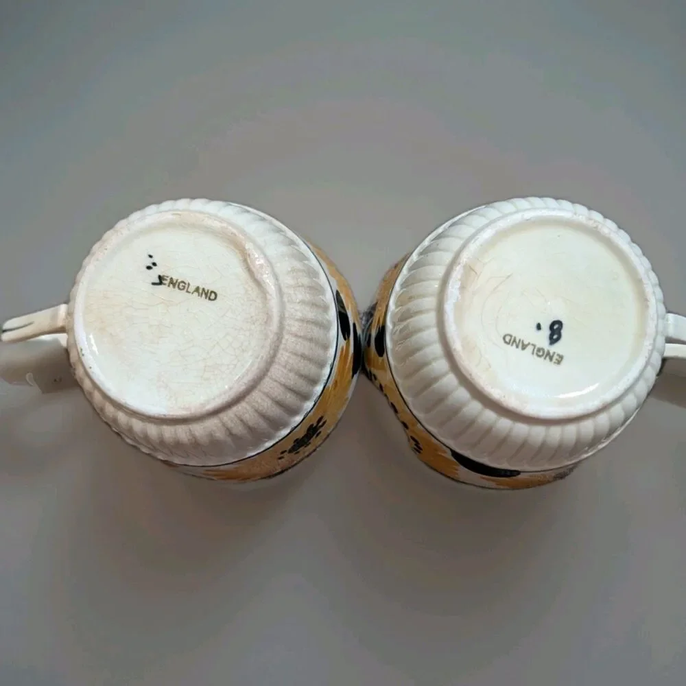 Set of 2 Vintage Hand-Painted Sunflower Ceramic Teacups - Made in England